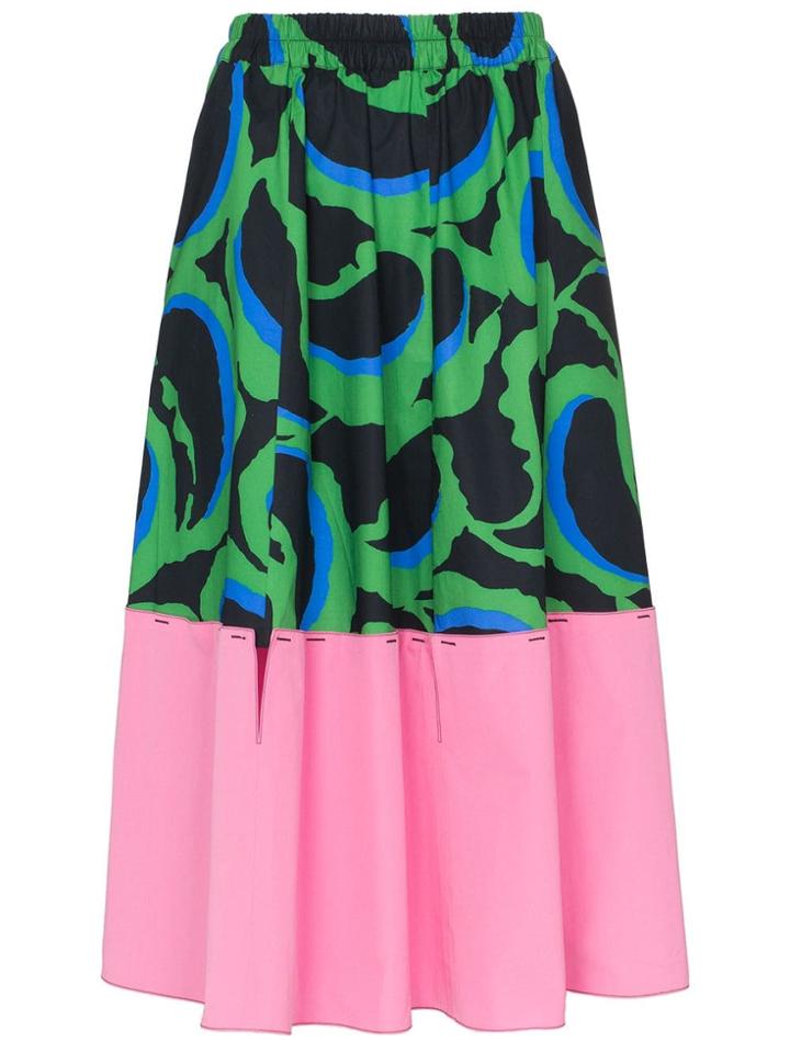 Marni Contrast Hem Printed Midi Skirt - Green
