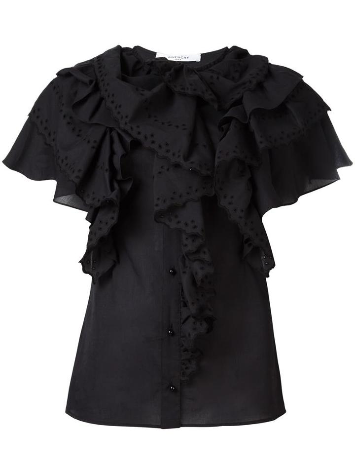 Givenchy Broderie Anglaise Ruffle Trim Top, Women's, Size: 40, Black, Cotton