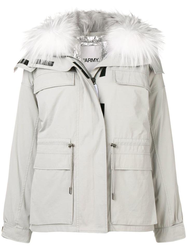 Yves Salomon Fur Collar Puffer Jacket - Grey