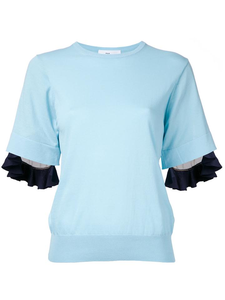 Toga Ruffled Trim Sweatshirt, Women's, Size: 36, Blue, Cotton/nylon/polyester