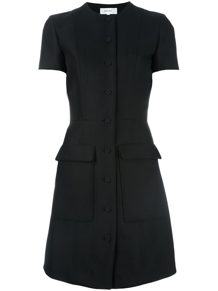 Carven Button Through Dress, Women's, Size: 40, Black, Cotton/acetate/viscose/virgin Wool