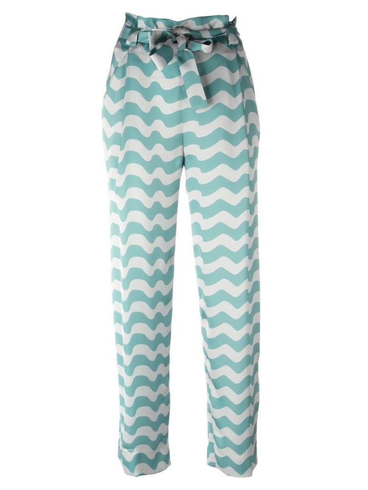 Armani Collezioni Wavy Print Trousers, Women's, Size: 44, Green, Polyester
