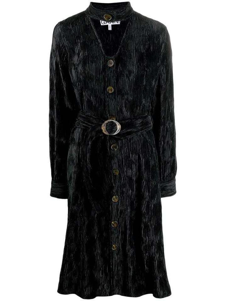 Ganni Button Front Midi Dress - Black