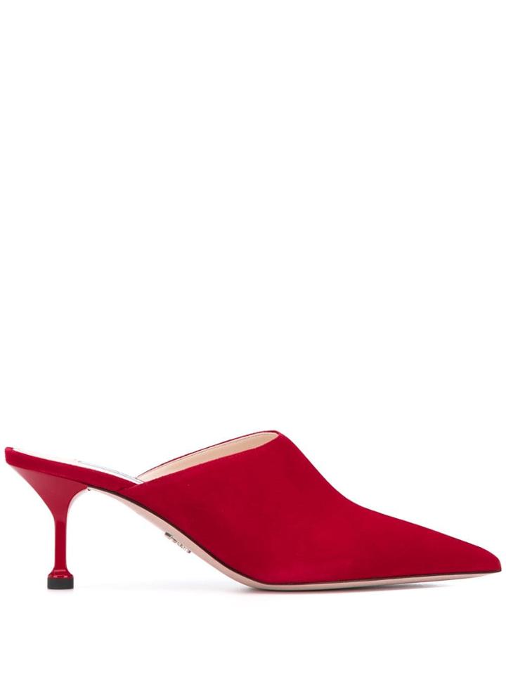 Prada Pointed Toe Mules - Red
