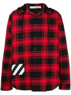 Off-white Hooded Checked Flannel Jacket - Red