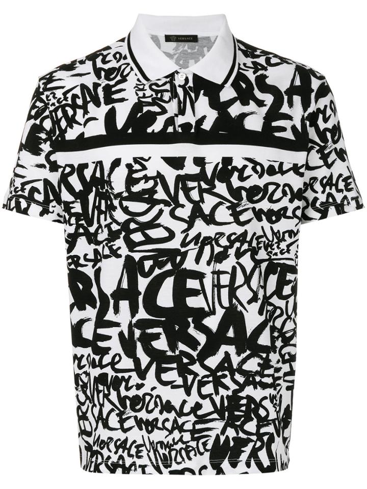 Versace Graffiti Print Polo Shirt - White