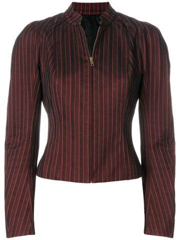 John Galliano Vintage Pinstriped Zipped Blouse - Red