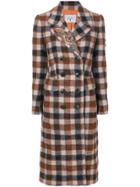 Dondup Plaid Double Breasted Coat - Brown