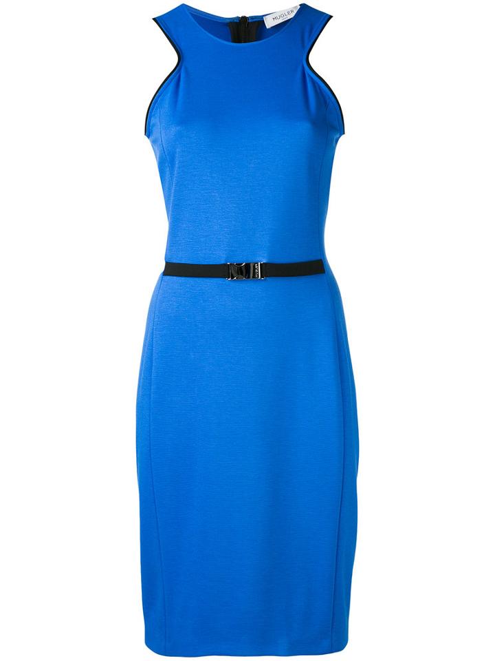 Mugler - Belted Dress - Women - Spandex/elastane/viscose - 42, Blue, Spandex/elastane/viscose