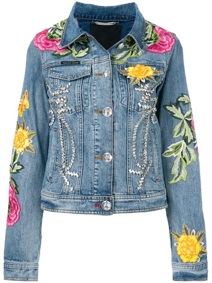 Philipp Plein Floral Patch Denim Jacket - Blue