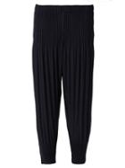 Homme Plissé Issey Miyake Pleated Tapered Trousers, Men's, Size: 3, Blue, Polyester