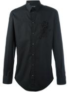 Dolce & Gabbana Embroidered Rose Appliqué Shirt, Men's, Size: 39, Black, Cotton