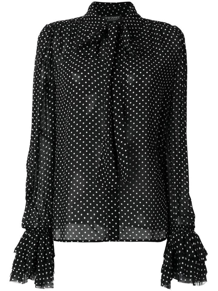 Twin-set Pussy-bow Polka-dot Top - Black