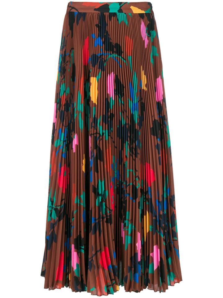 Msgm Pleated Print Skirt - Brown