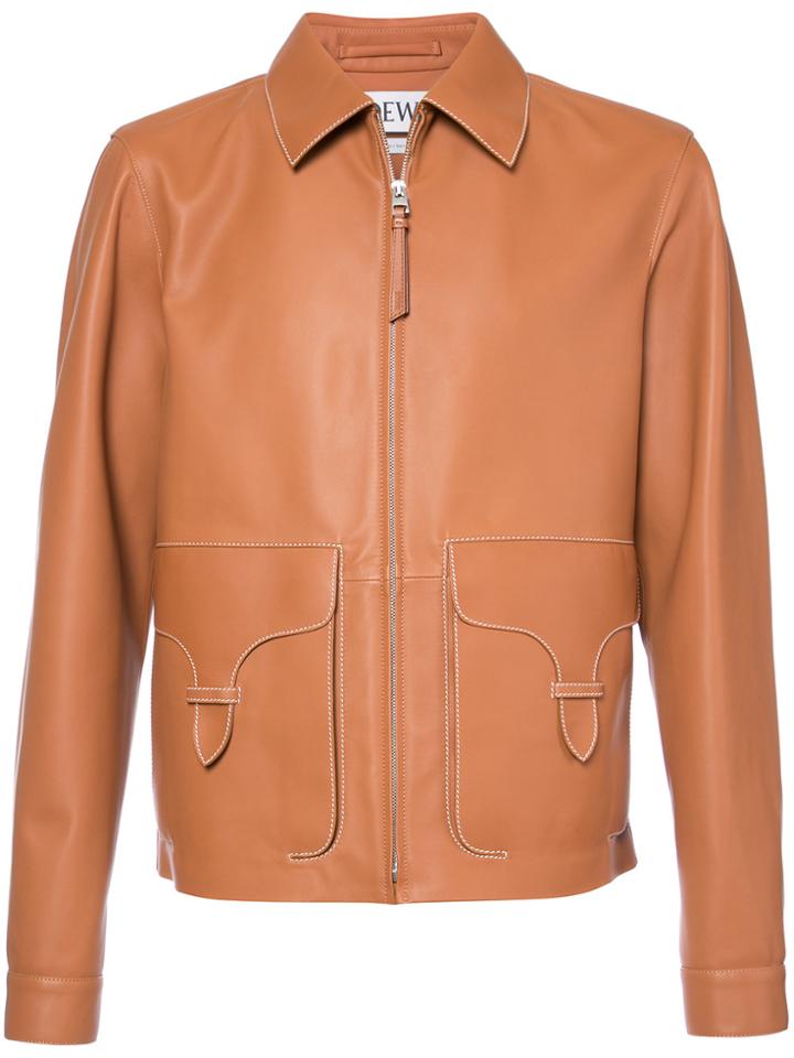 Loewe Zip Leather Jacket - Brown
