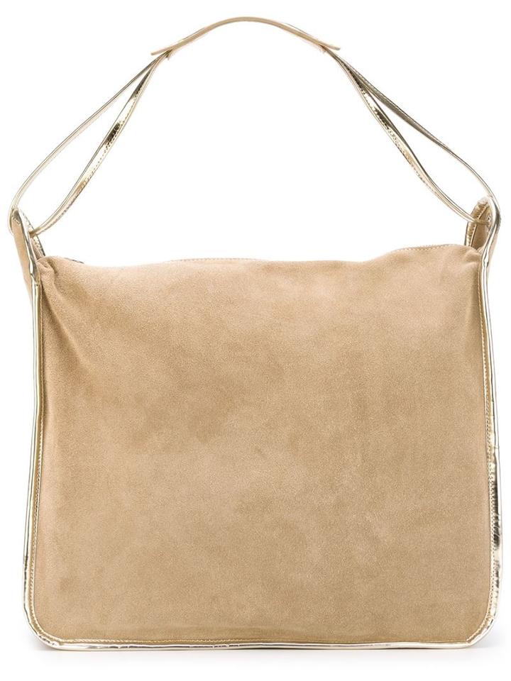 Mm6 Maison Margiela Metallic Handle Hobo Tote, Women's, Nude/neutrals, Calf Leather