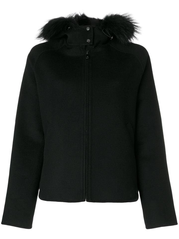 P.a.r.o.s.h. Fur Trim Hooded Jacket - Black