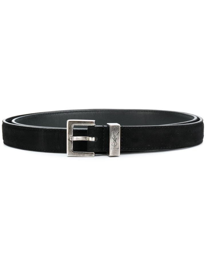 Saint Laurent - Monogram Passant Buckle Belt - Men - Kid Leather - 85, Black, Kid Leather