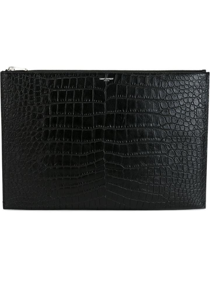 Saint Laurent Large Paris Clutch, Men's, Black, Calf Leather