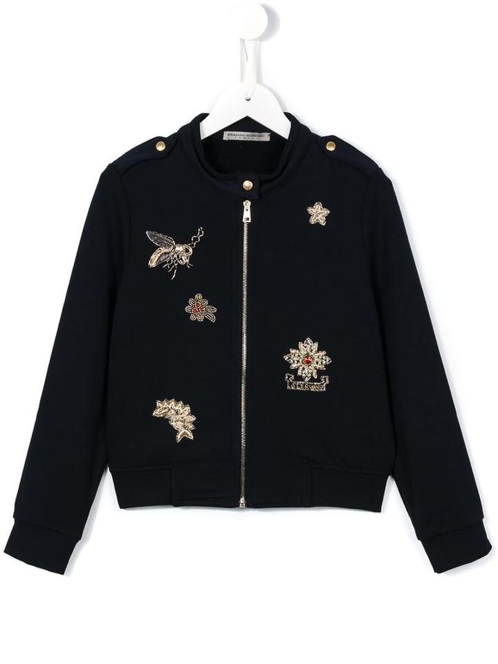 Ermanno Scervino Junior Embellished Zip Sweatshirt, Girl's, Size: 10 Yrs, Blue