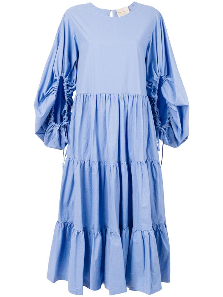 Erika Cavallini Gathered Sleeve Tiered Dress - Blue