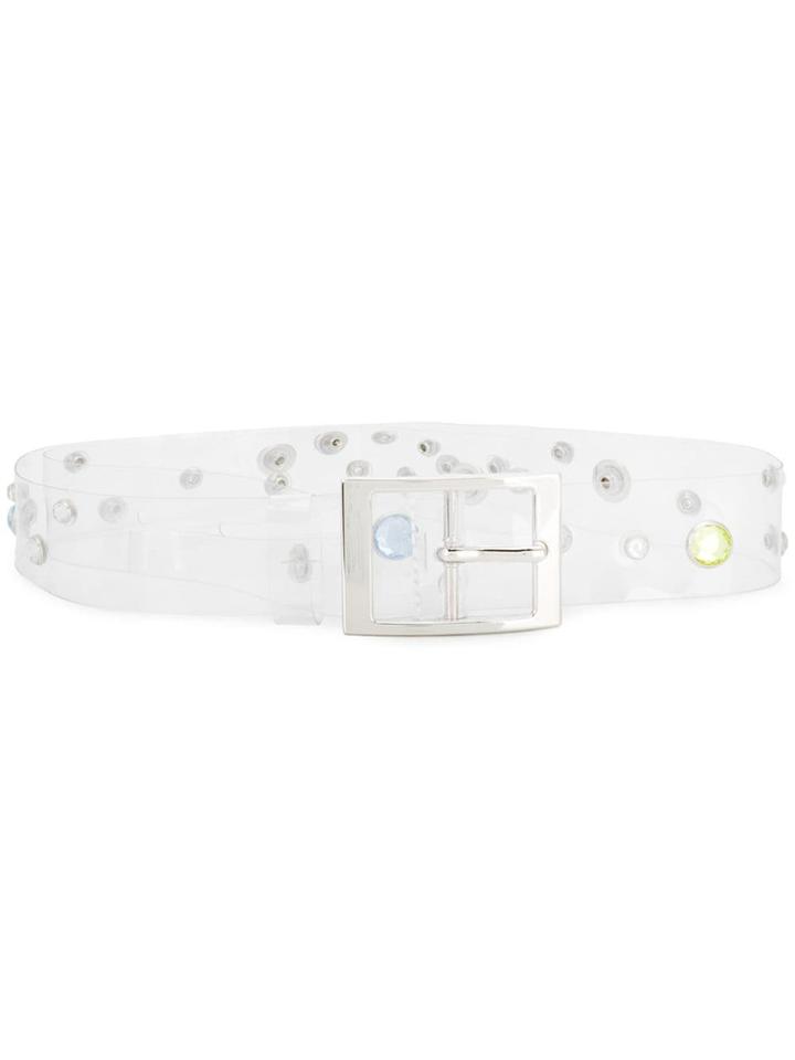 Alessandra Rich Embellished Buckle Belt - White