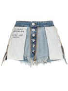 Unravel Project Mid Rise Reverse Denim Shorts - Blue