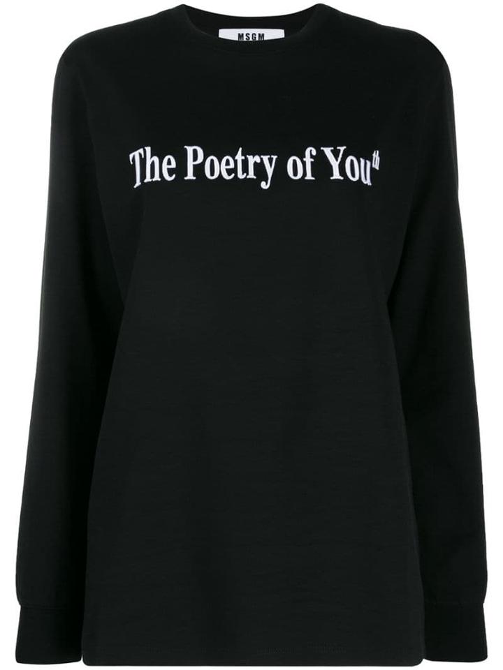 Msgm Embroidered Slogan Sweatshirt - Black