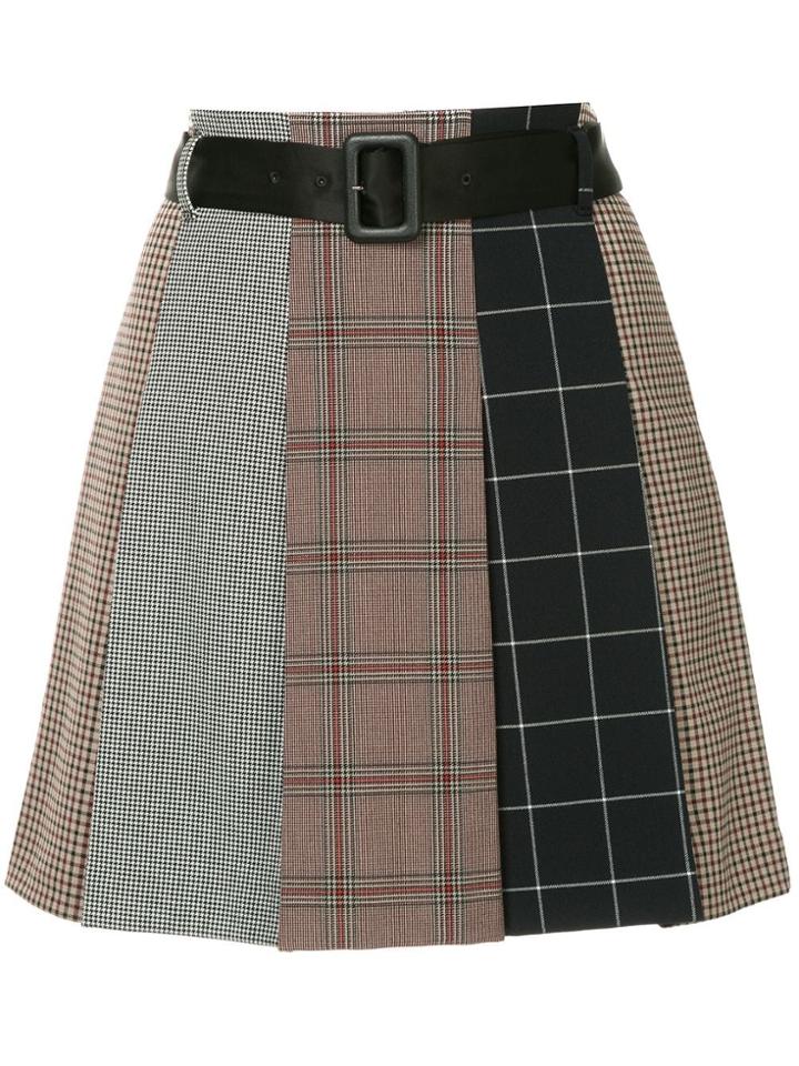 Guild Prime Checked Asymmetric Skirt - Brown