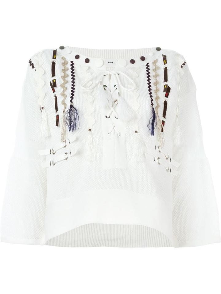 Toga Pulla Embellished Piqué Tunic Sweater