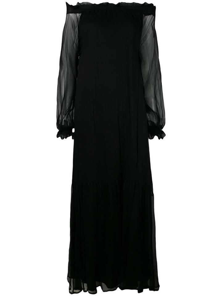 P.a.r.o.s.h. - Sheer Sleeve Bardot Dress - Women - Silk/polyester - M, Black, Silk/polyester