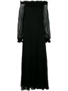 P.a.r.o.s.h. - Sheer Sleeve Bardot Dress - Women - Silk/polyester - M, Black, Silk/polyester