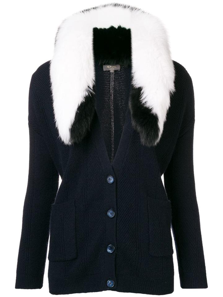 N.peal Detachable Fur Collar Cardigan - Blue