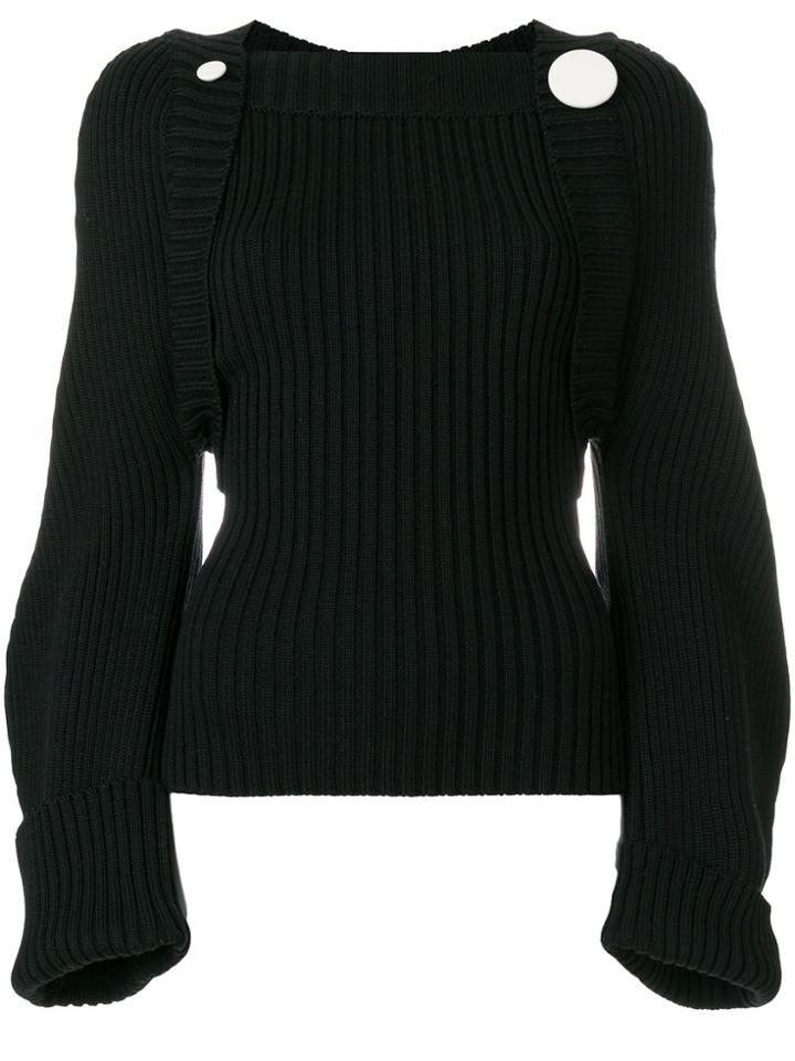 Jacquemus Ribbed Jumper With Button Detail - Black