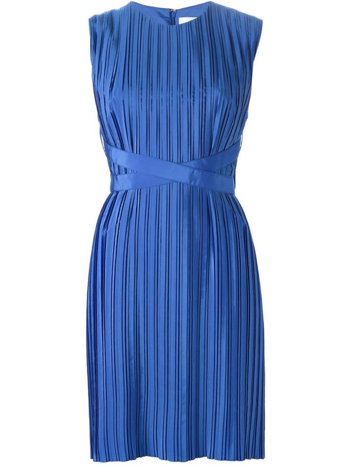 Victoria Victoria Beckham Sleeveless Pleated Dress, Women's, Size: 12, Blue, Polyester/nylon
