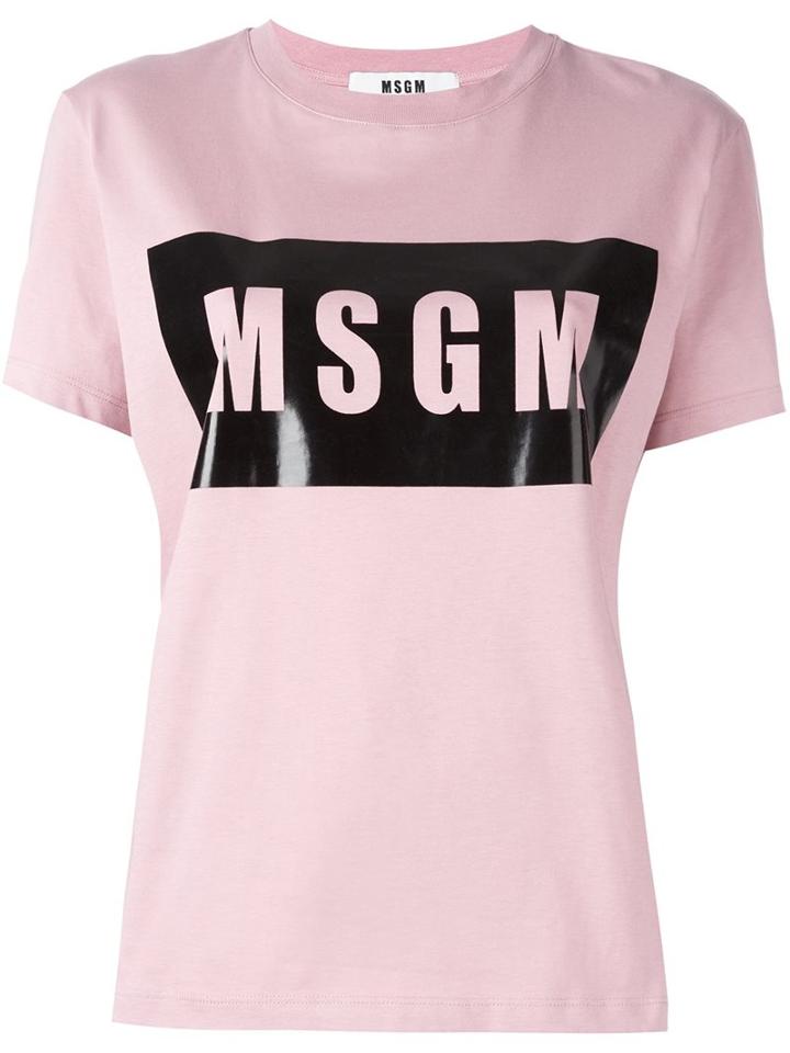 Msgm Logo Print T-shirt, Women's, Size: Large, Pink/purple, Cotton