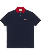 Gucci Polo With Gg Embroidery - Blue