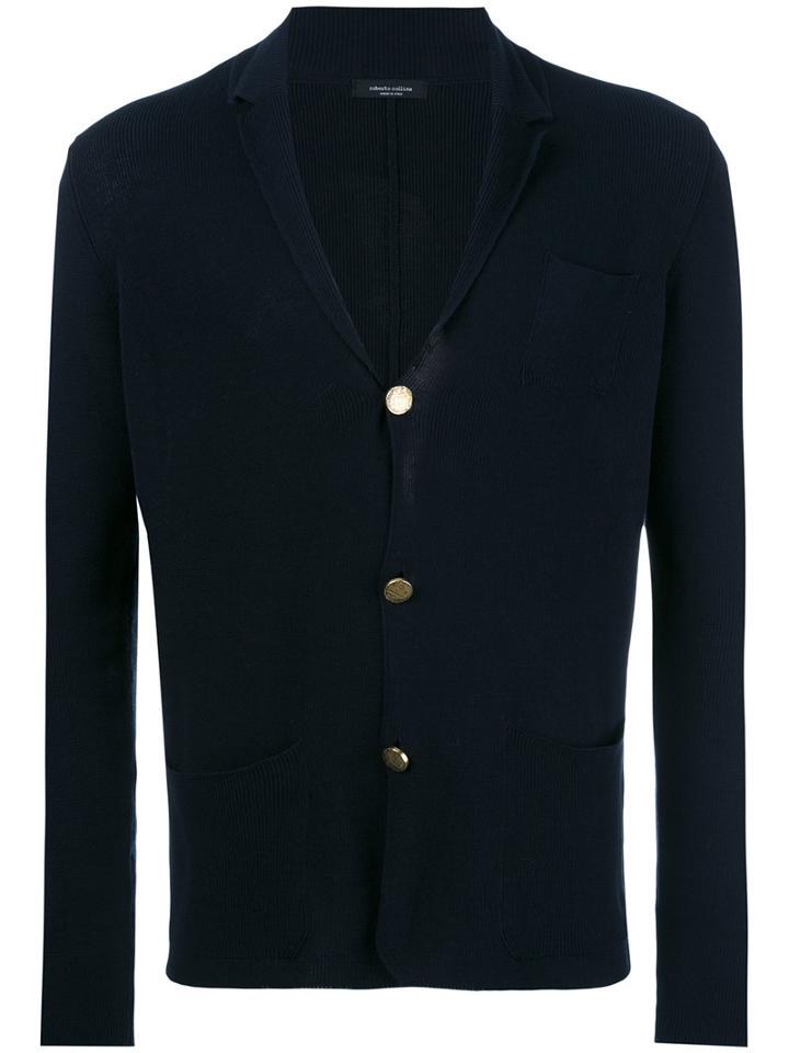 Roberto Collina V-neck Cardigan, Men's, Size: 52, Blue, Cotton/linen/flax/polyamide/viscose
