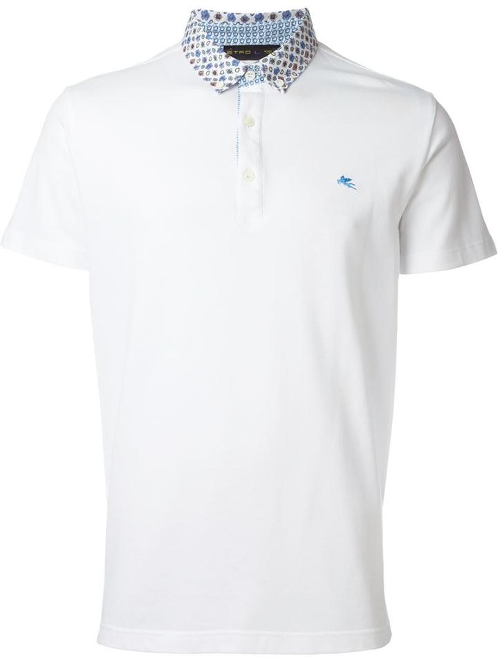 Etro Paisley Collar Polo Shirt, Men's, Size: Medium, White, Cotton