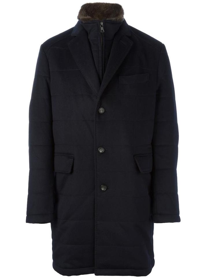 N.peal Quilted Woven Coat, Men's, Size: Large, Blue, Cashmere/rabbit Fur/polyester