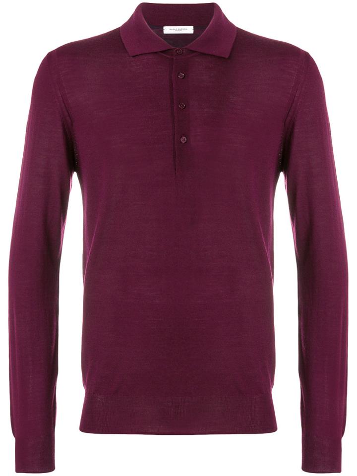 Paolo Pecora Long Sleeve Polo Shirt - Pink & Purple