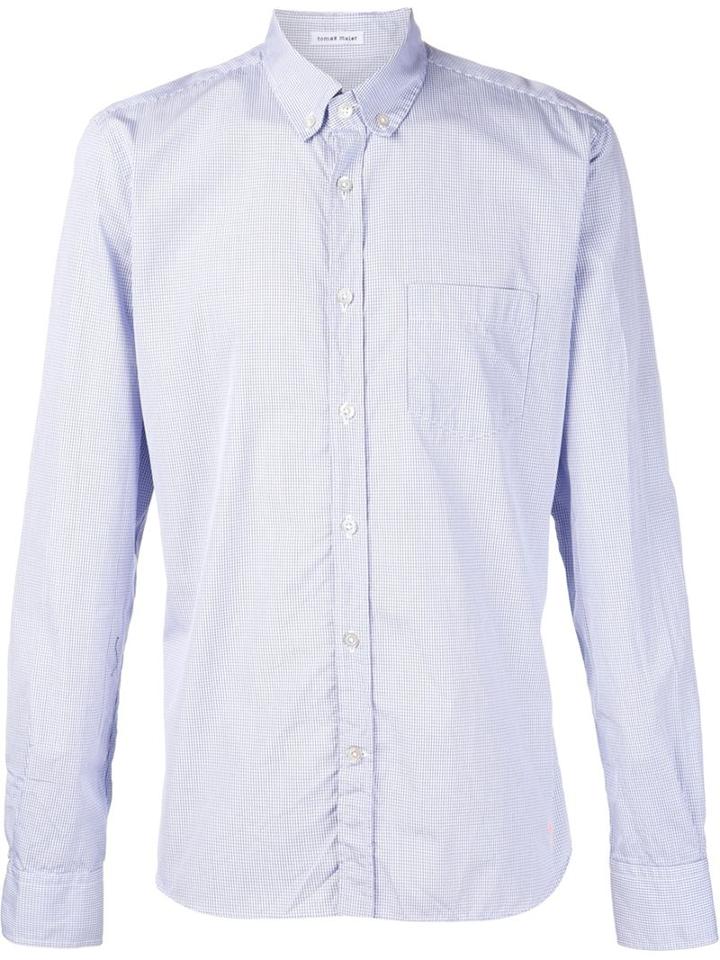 Tomas Maier Checked Button Down Collar Shirt, Men's, Size: Xxl, Blue, Cotton