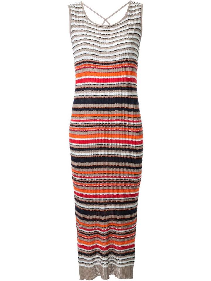 Loveless Striped Long Knit Dress, Women's, Size: 34, Brown, Cotton/rayon