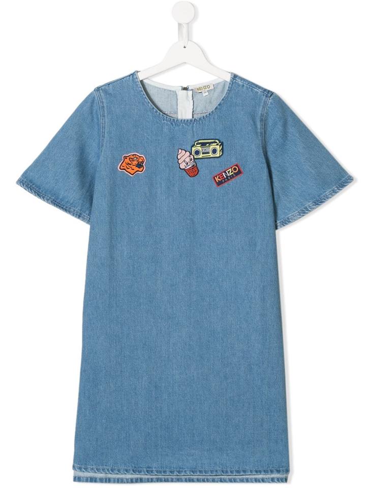 Kenzo Kids Teen Patch Detailed Denim Jacket - Blue