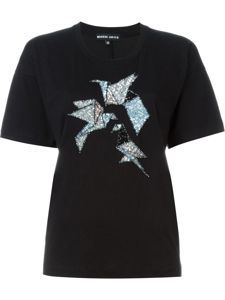 Markus Lupfer Sequinned T-shirt, Women's, Size: Large, Black, Cotton