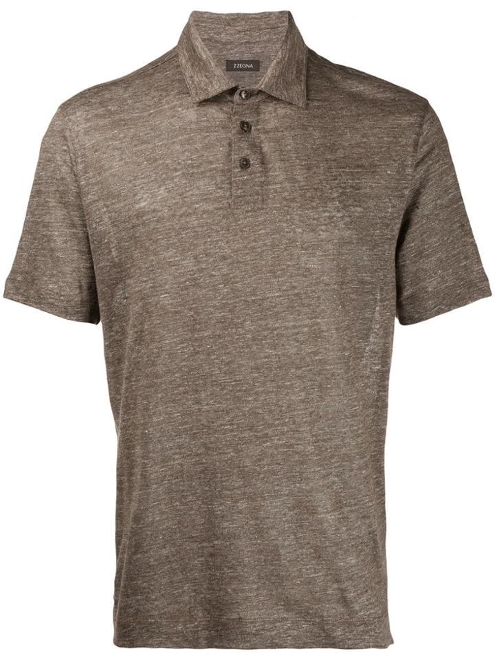 Z Zegna Melange Knit Polo T-shirt - Brown