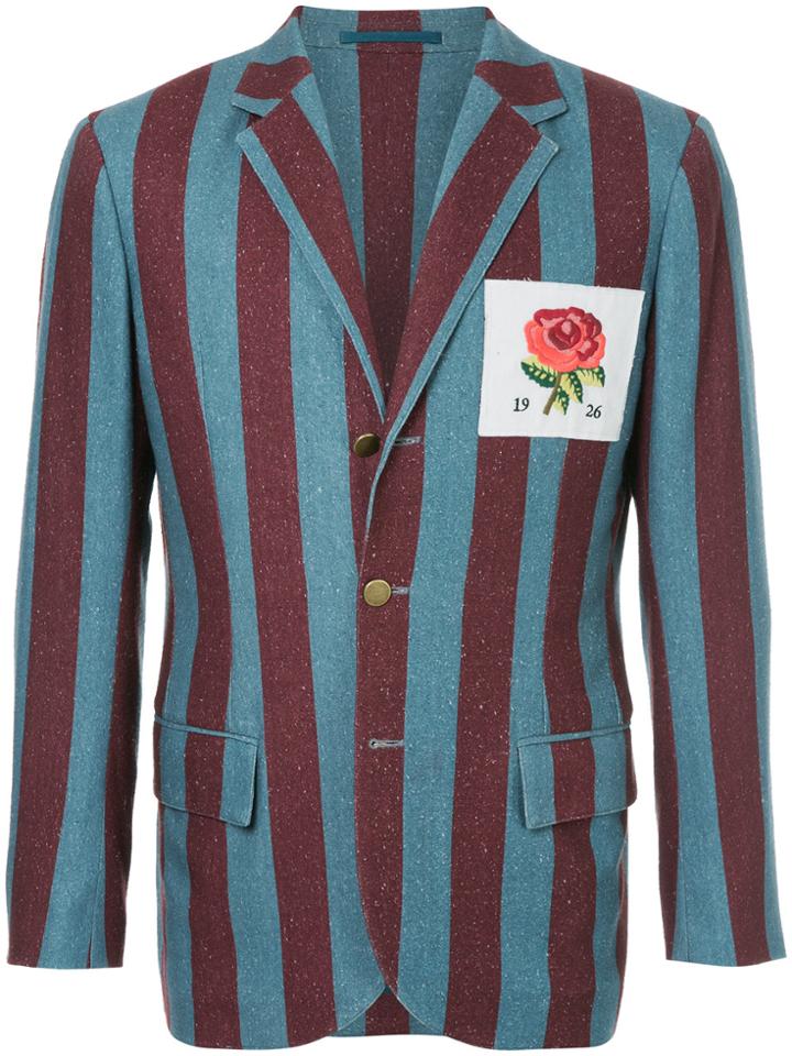 Kent & Curwen Striped Rose Patch Blazer - Blue