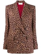 Sara Battaglia Double Breasted Leopard Print Jacket - Brown