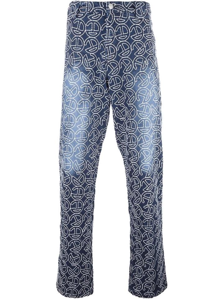 Telfar Embroidered Logo Wide Leg Jeans, Men's, Size: Xl, Blue, Cotton