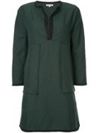 Caramel Open-neck Shift Dress - Green